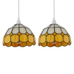 First Choice Lighting Set of 2 Oxford - Amber Tiffany Easy Fit Pendant Shades - thumbnail 1