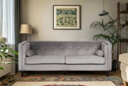 Orsina Contemporary 3 Seat Grey Velvet Sofa, Velvet Upholstered Mid Century Sofa, Refined Sofa For Livingroom - thumbnail 5