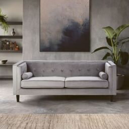 Orsina Contemporary 3 Seat Grey Velvet Sofa, Velvet Upholstered Mid Century Sofa, Refined Sofa For Livingroom