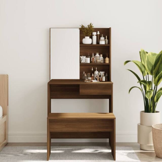 Berkfield Home Modern Dressing Table with Mirror Brown Oak 74.5x40x141 cm - image 1