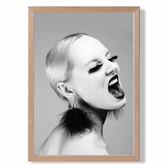 ARTZE Woman with Attitude Fashion Black & White Photo Framed Print SIZE: A2 with Oak Frame - Size: A4 - image 1