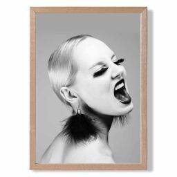 ARTZE Woman with Attitude Fashion Black & White Photo Framed Print SIZE: A2 with Oak Frame - Size: A4 - thumbnail 1