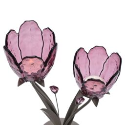 Hestia 2 Stem Candle Holder With Plum Glass On Taupe Base in Purple - thumbnail 3
