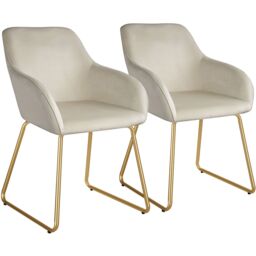 tectake Dining Chair Jeane Set Of 2 - Velvet Look Cream/Gold in Cream - Size: 2 Pack