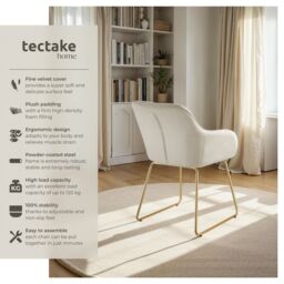 tectake Dining Chair Jeane Set Of 2 - Velvet Look Cream/Gold in Cream - Size: 2 Pack - thumbnail 2