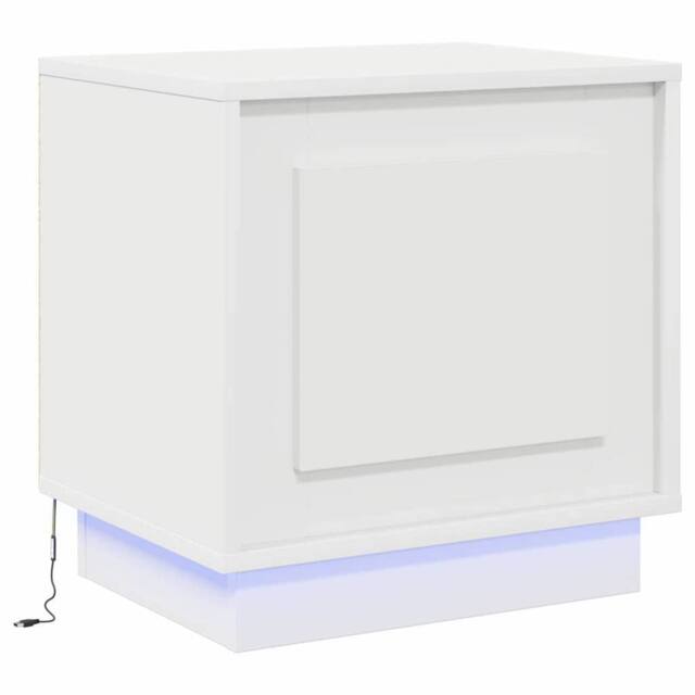 Berkfield Home Bedside Cabinet with LED Lights White 44x34, 5x45 cm - image 1