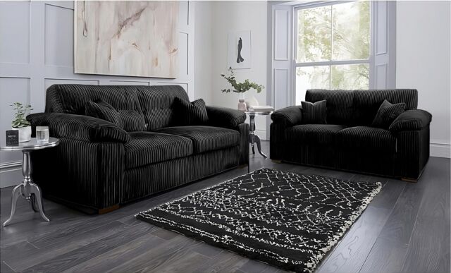 SquareBoxx Capri Jumbo Cord Sofa, 3+2 in Black - image 1