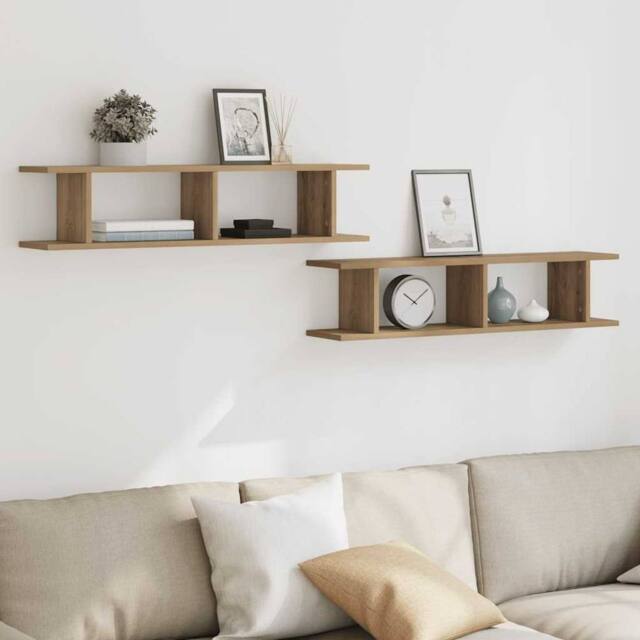 Berkfield Home Wall Shelves 2 pcs Artisan Oak 90x18x20 cm Engineered Wood in Brown - Size: 90 x 18 x 20 cm - image 1