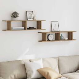 Berkfield Home Wall Shelves 2 pcs Artisan Oak 90x18x20 cm Engineered Wood in Brown - Size: 90 x 18 x 20 cm - thumbnail 1