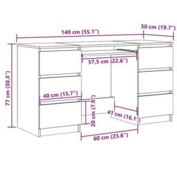 Berkfield Home Durable Writing Desk White 140x50x77 cm Engineered Wood - Size: 140 x 50 x 77 cm - thumbnail 6