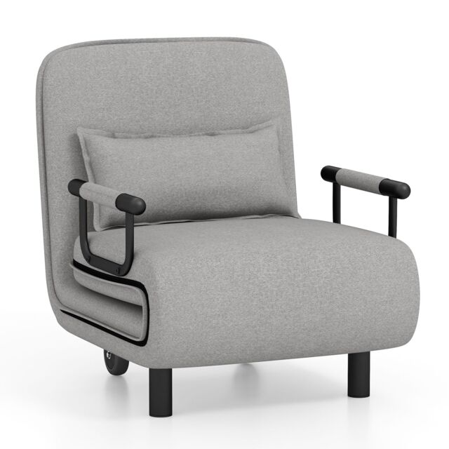 Costway 3-in-1 Convertible Sofa Bed Sleeper Chair w/Lumbar Pillow in Grey - image 1