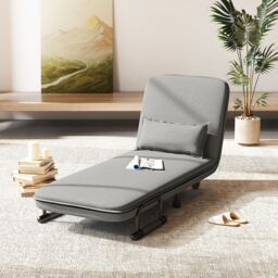 Costway 3-in-1 Convertible Sofa Bed Sleeper Chair w/Lumbar Pillow in Grey - thumbnail 9