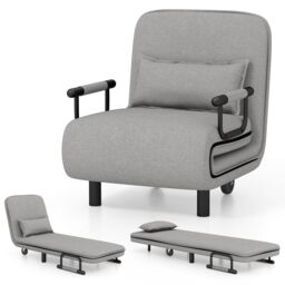 Costway 3-in-1 Convertible Sofa Bed Sleeper Chair w/Lumbar Pillow in Grey - thumbnail 4