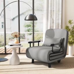 Costway 3-in-1 Convertible Sofa Bed Sleeper Chair w/Lumbar Pillow in Grey - thumbnail 3