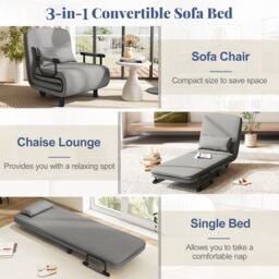 Costway 3-in-1 Convertible Sofa Bed Sleeper Chair w/Lumbar Pillow in Grey - thumbnail 6