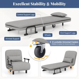 Costway 3-in-1 Convertible Sofa Bed Sleeper Chair w/Lumbar Pillow in Grey - thumbnail 5