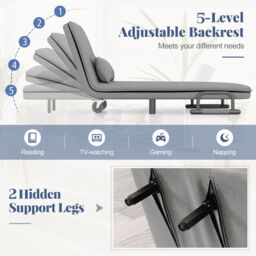 Costway 3-in-1 Convertible Sofa Bed Sleeper Chair w/Lumbar Pillow in Grey - thumbnail 7