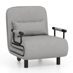 Costway 3-in-1 Convertible Sofa Bed Sleeper Chair w/Lumbar Pillow in Grey - thumbnail 1