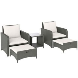 OUTSUNNY Wicker Patio Conversation Set with 2 Armchairs & 6 Cushions in Cream - thumbnail 2
