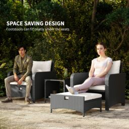 OUTSUNNY Wicker Patio Conversation Set with 2 Armchairs & 6 Cushions in Cream - thumbnail 4