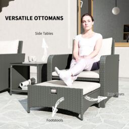 OUTSUNNY Wicker Patio Conversation Set with 2 Armchairs & 6 Cushions in Cream - thumbnail 6