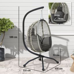 OUTSUNNY Hanging Swing Chair w/ Thick Cushion, Rope Structure Patio Hanging Chair, Dark Grey - thumbnail 3