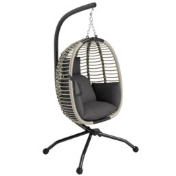 OUTSUNNY Hanging Swing Chair w/ Thick Cushion, Rope Structure Patio Hanging Chair, Dark Grey - thumbnail 2