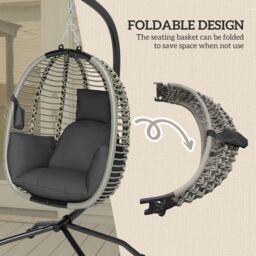 OUTSUNNY Hanging Swing Chair w/ Thick Cushion, Rope Structure Patio Hanging Chair, Dark Grey - thumbnail 6