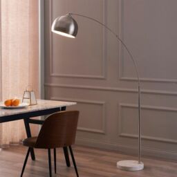 Teamson Home Modern Curved Arc Floor Lamp with Bell Shade & Marble Base, Brushed Nickel in Silver - thumbnail 3