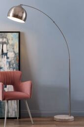 Teamson Home Modern Curved Arc Floor Lamp with Bell Shade & Marble Base, Brushed Nickel in Silver