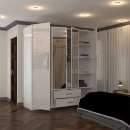 Sliding Wardrobes 4U Modern Wardrobe 4 Door High Gloss Wardrobe W 160cm x H 200cm x D 50cm in White - thumbnail 2