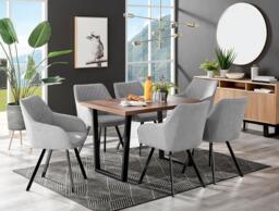 Kylo Large Brown Wood Effect Dining Table & 6 Falun Black Leg Fabric Chairs