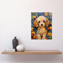 "Artery8 Wall Art Print Cockapoo Puppy Oil Painting Colourful Bright Bold Floral Fun Poster in Blue - Size: W12"" x H16""" - thumbnail 2