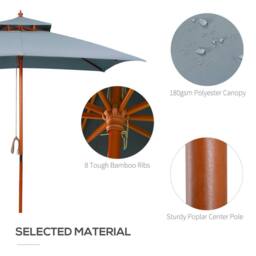 OUTSUNNY Patio Parasol Garden Sun Umbrella Sunshade Bamboo in Dark Grey - thumbnail 4