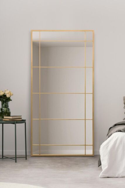 "MirrorOutlet Gold Metal Framed Window Wall or Leaner Mirror 71"" X 35"" (180 X 90CM) - Size: 1 Pack" - image 1