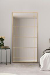 "MirrorOutlet Gold Metal Framed Window Wall or Leaner Mirror 71"" X 35"" (180 X 90CM) - Size: 1 Pack" - thumbnail 1