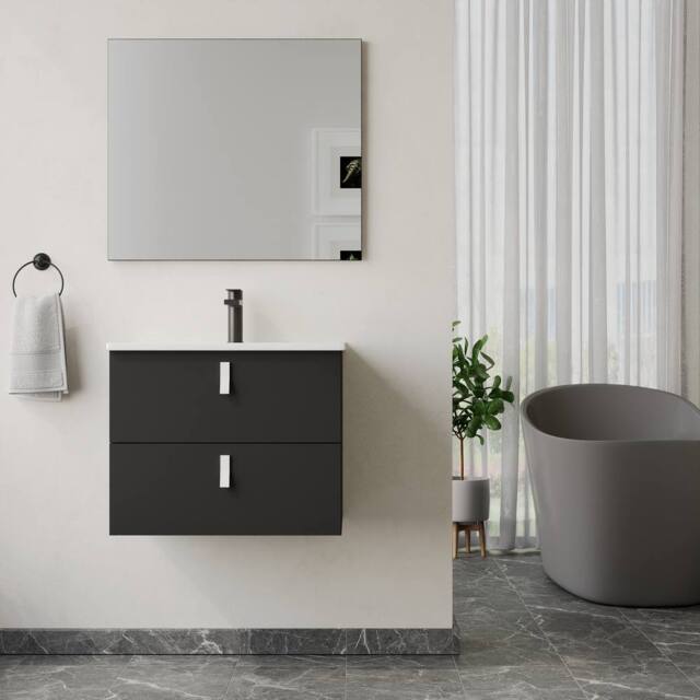 Banyetti Invicta 600mm Wall Hung Vanity with Athena Basin - Matt Black - image 1
