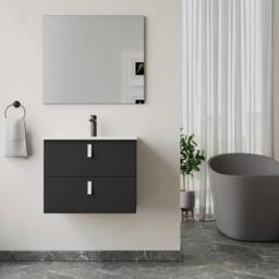 Banyetti Invicta 600mm Wall Hung Vanity with Athena Basin - Matt Black - thumbnail 1