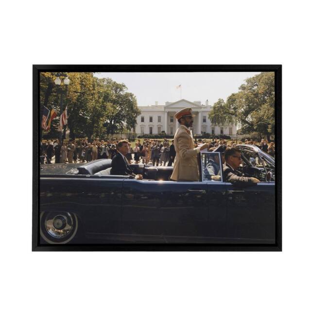 "Artery8 JFK Kennedy Emperor Haile Selassie Parade Framed Canvas Wall Art Print - Size: W12"" x H16""" - image 1