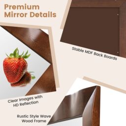 Gymax Farmhouse Wall Mirror Decorative Mirror Solid Wood Frame 106CM x71CM in Brown - Size: 106 cm x71 cm - thumbnail 4