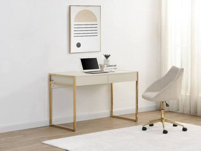 Vente-unique Desk With 2 Drawers - MDF & Metal - Beige & Gold - MASON - image 1