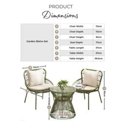 FurnitureboxUK Zuma Green Metal & Rattan 2 Seat Garden Bistro Table Set - thumbnail 7