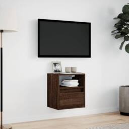 Berkfield Home TV Wall Cabinet with LED Lights Brown Oak 41x31x45 cm - Size: 41 x 31 x 45 cm - thumbnail 4