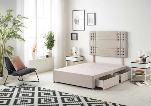 Somnior Flexby Divan Bed Base With 4 Drawers & Headboard Plush in Silver - Size: Small Double - image 1