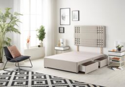 Somnior Flexby Divan Bed Base With 4 Drawers & Headboard Plush in Silver - Size: Small Double - thumbnail 1