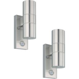 Loops 2 PACK IP44 Outdoor Wall Light & PIR Motion Sensor Stainless Steel 2x 3W GU10 in Metallics - thumbnail 1