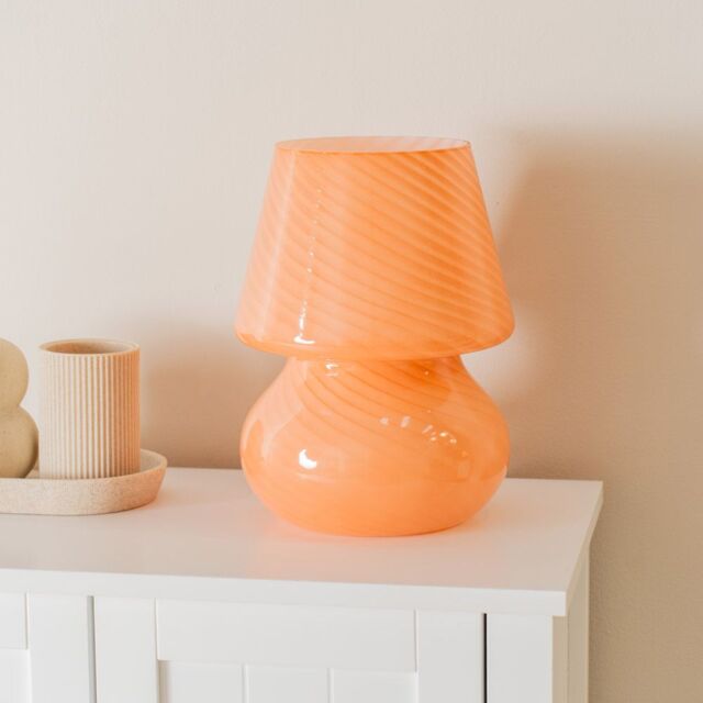 ValueLights Beau Peach Swirl Glass Table Lamp