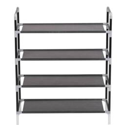 Berkfield Home Shoe Rack with 4 Shelves Metal & Non-woven Fabric Black - thumbnail 4
