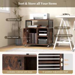 Costway File Cabinet on Wheels Mobile Lateral Filing Cabinet w/ Charging Station in Brown - thumbnail 5