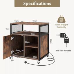 Costway File Cabinet on Wheels Mobile Lateral Filing Cabinet w/ Charging Station in Brown - thumbnail 2
